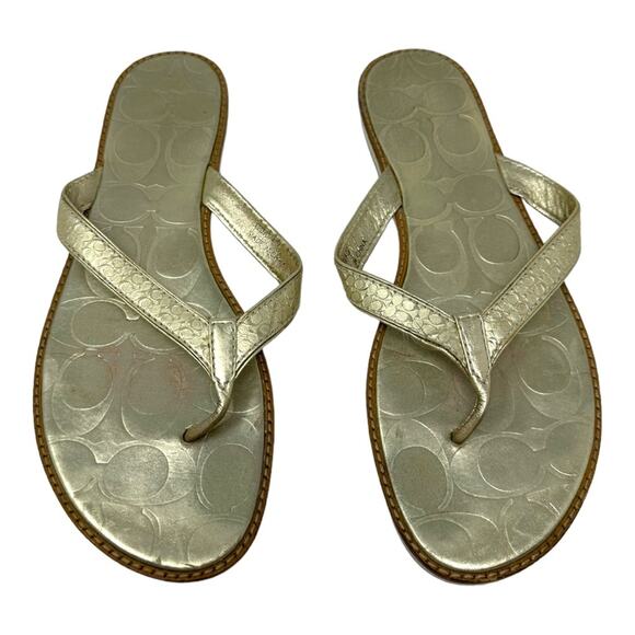 Coach Gold Metallic Debbie Sandals Flip Flops Size 8.5 - Picture 1 of 8